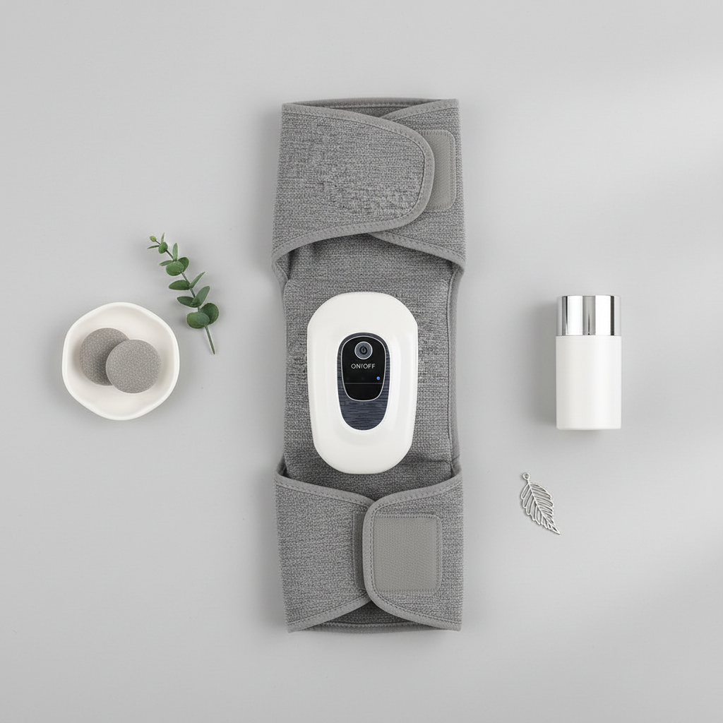 Flat lay masajeador pantorrillas minimalista – Zyntra
